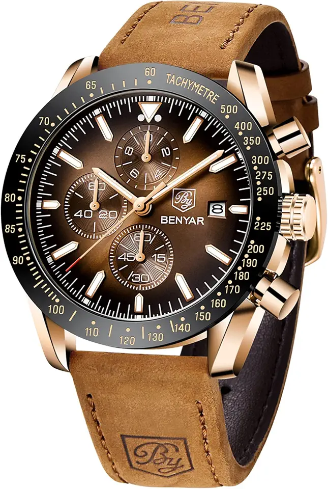 BENYAR Watch for Men Analog Quartz Chronograph Waterproof Luminous Designer Mens Wrist Watches Business Work Sport Casual Dress Watch with Silicone Strap Elegant Gifts for Men
