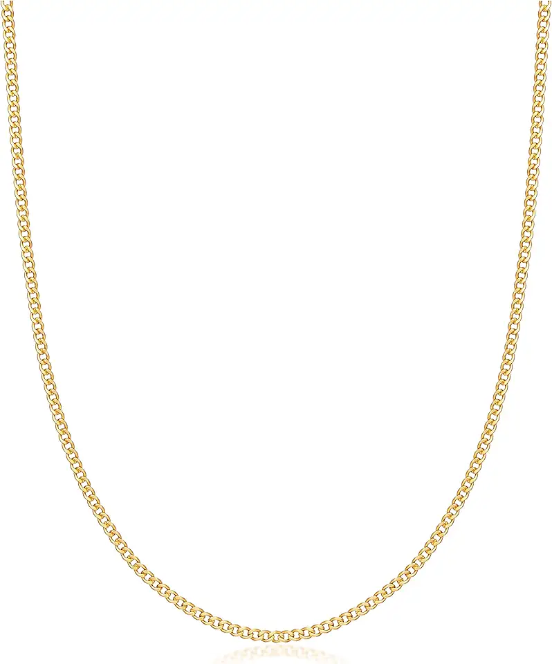 Barzel 18K Gold Plated Curb/Cuban Link Chain Necklace For Women or Men - Made In Brazil