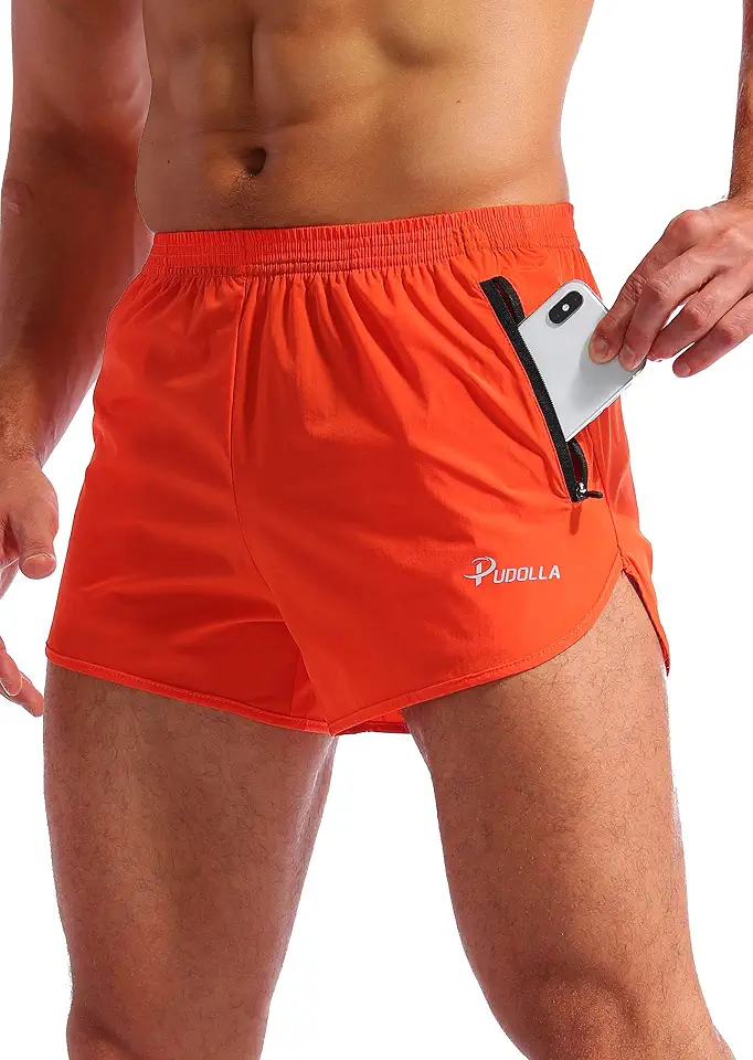 Pudolla Men’s Running Shorts 3 Inch Quick Dry Gym Athletic Workout Shorts for Men with Zipper Pockets