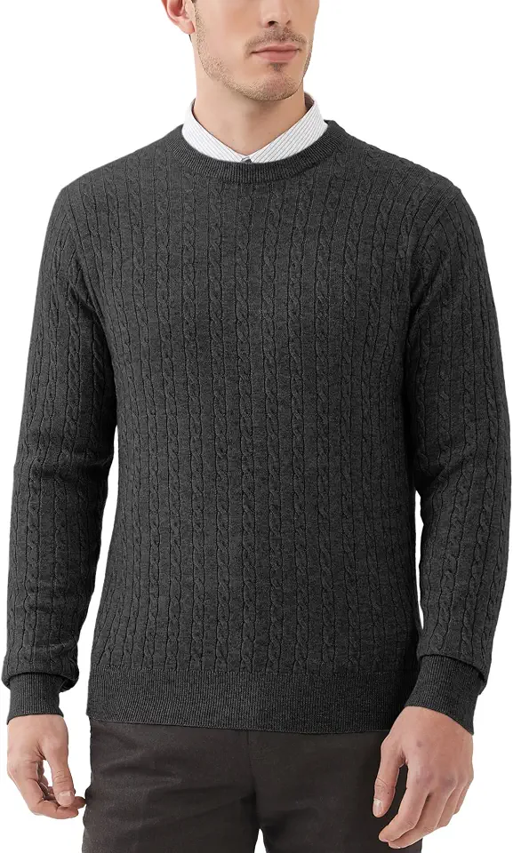 Global Recycled Standard Kallspin Mens Crewneck Pullover Sweater Wool Blend Cable Knitwear