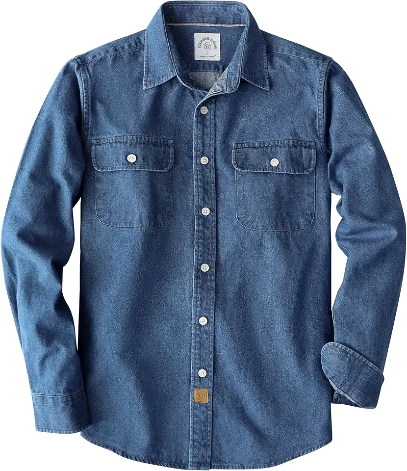 Dubinik® 8.8 oz Denim Shirt Men Mens Cowboy Shirts Button Down Long Sleeve | Cotton, Comfortable, Warm, Casual, Vintage, Regular Fit, Utility, 2 Pockets, Jean, Western, Suitable for Winter, Work
