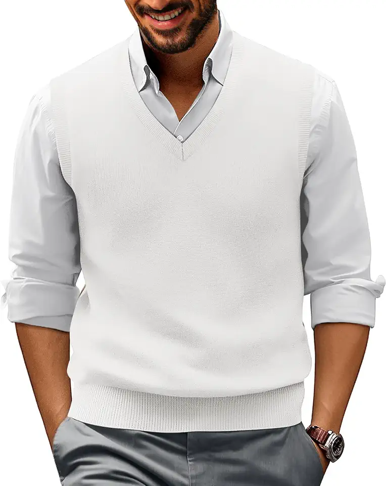 PJ PAUL JONES Men Sweater Vest Casual V Neck Knitted Vests