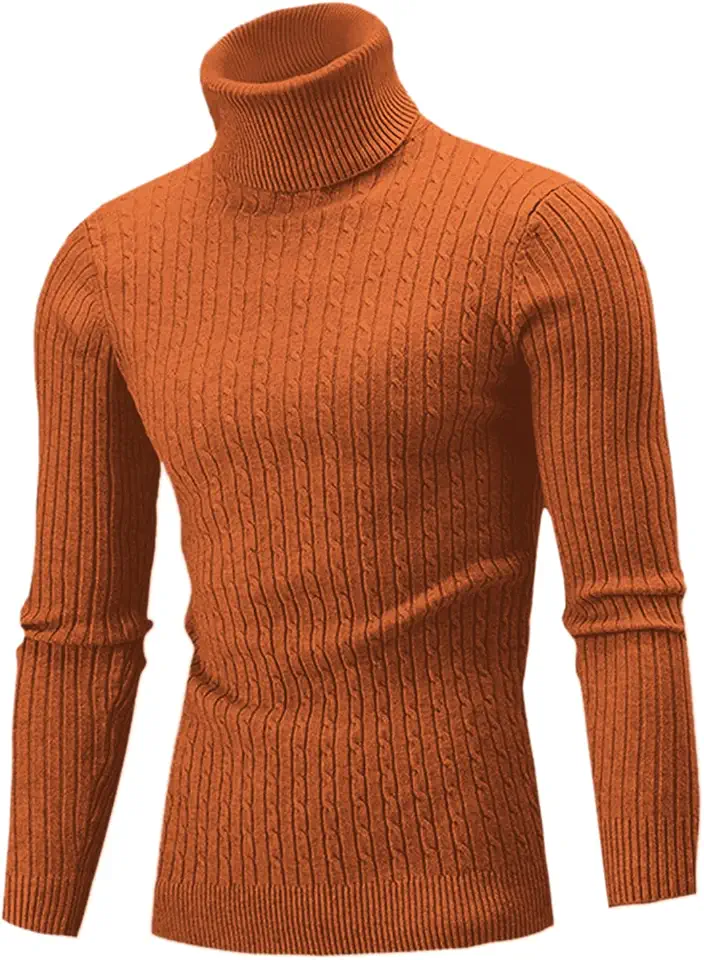 QZH.DUAO Mens Casual Slim Fit Turtleneck Sweaters Tops with Twist Patterned