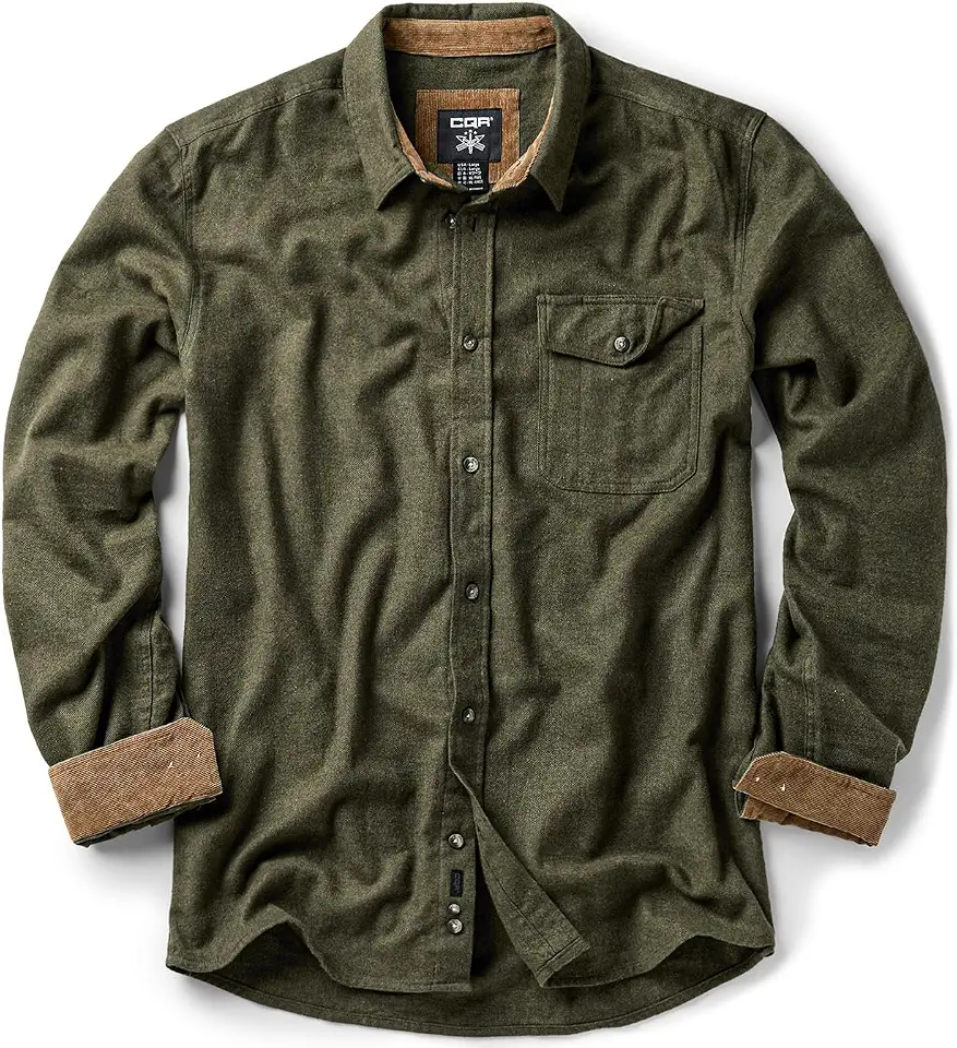 CQR Men's 100% All Cotton Button Down Flannel Shirts, Long Sleeve Brushed Warm Soft Casual Outdoor Plaid Shirt