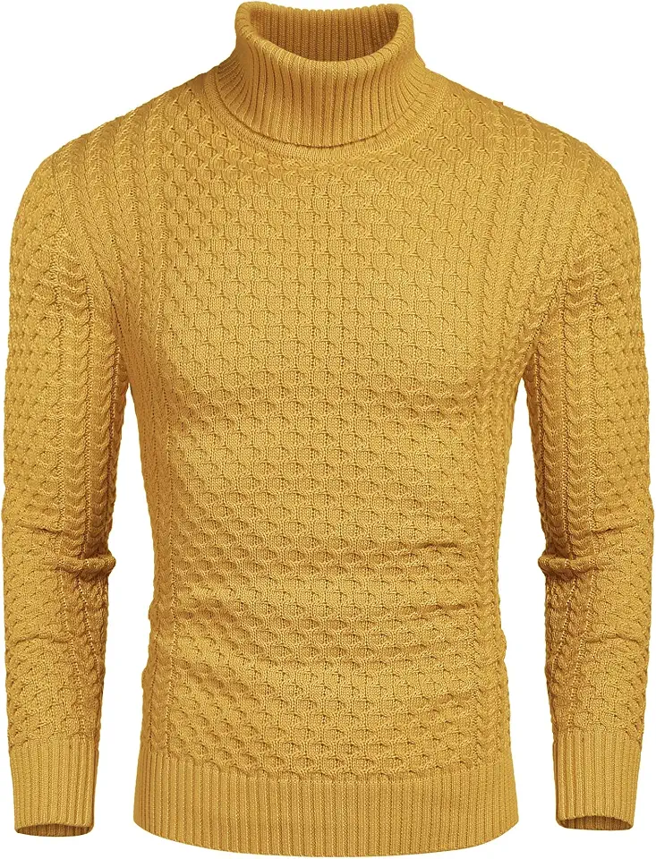 COOFANDY Men's Slim Fit Turtleneck Sweater Casual Cotton Knitted Pullover