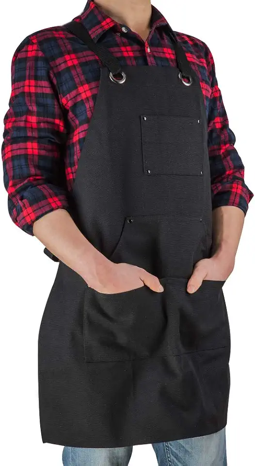 16 Oz Canvas Apron for Men - Black Heavy Duty Work Apron (1 Pack)