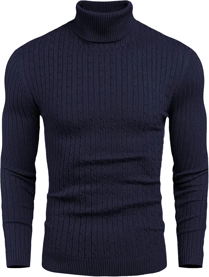 COOFANDY Men's Slim Fit Turtleneck Sweater Casual Twist Patterned Pullover Knitted Sweaters