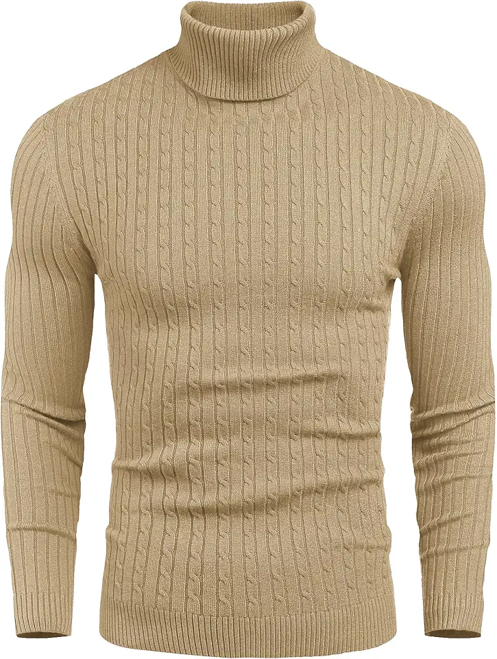 COOFANDY Men's Slim Fit Turtleneck Sweater Casual Twist Patterned Pullover Knitted Sweaters