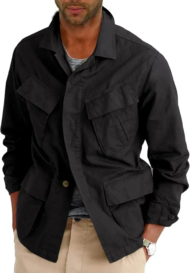 Men's Black Linen Safari Jacket