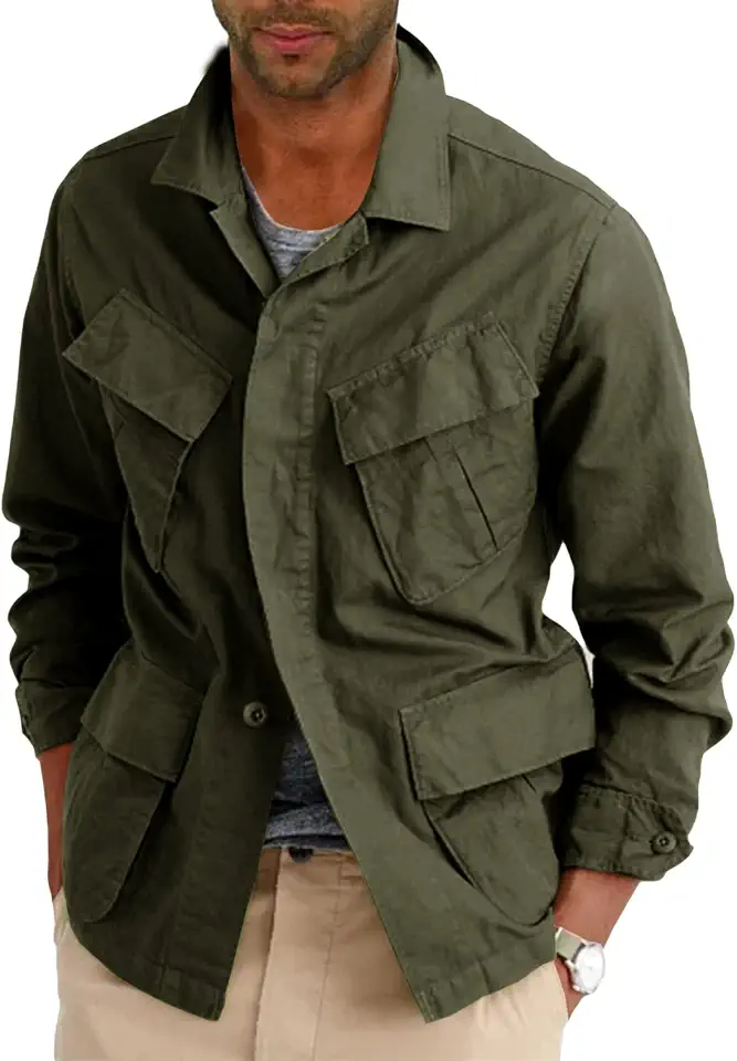 Men's Olive Green Linen Safari Jacket
