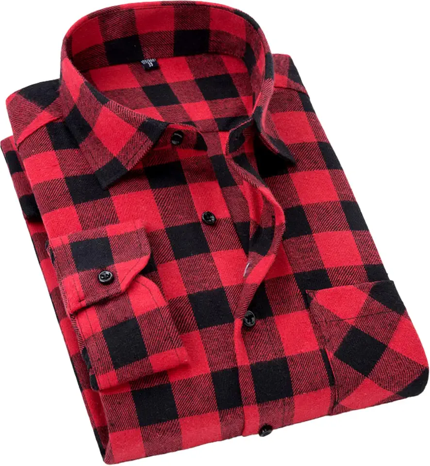 Cromoncent Men's Casual Plaid Flannel Long Sleeve Button Down Shirts
