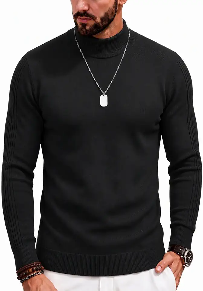 COOFANDY Mens Mock Turtleneck Slim Fit Pullover Sweater Casual Basic Knitted Thermal Sweaters