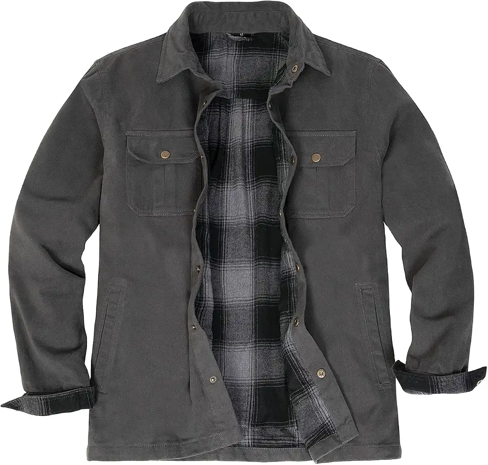 ZENTHACE Men's Full Flannel Lined Shirt Jacket, Heavy Washed Rugged Cotton