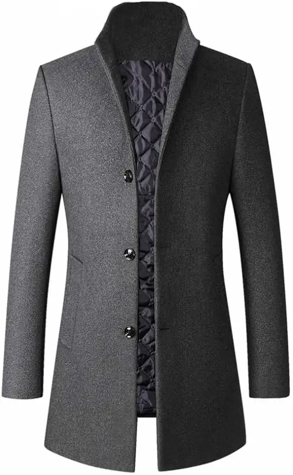 FTCayanz Men's Trench Coat Wool Blend Single Breasted Overcoat