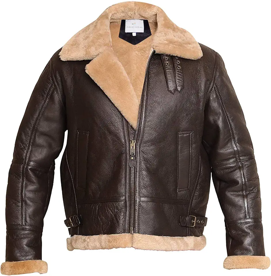 Men B3 Bomber Jacket Aviator Real Shearling B3 Bomber Sheepskin Jacket Winter Black