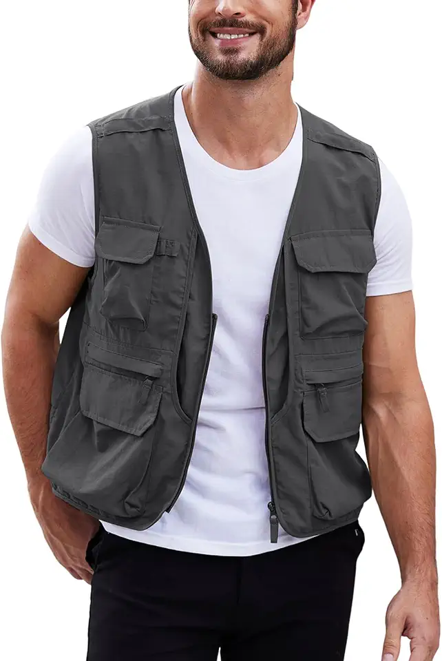 Global Recycled Standard Gihuo Mens Fishing vest for Safari Utility Cargo with Pockets