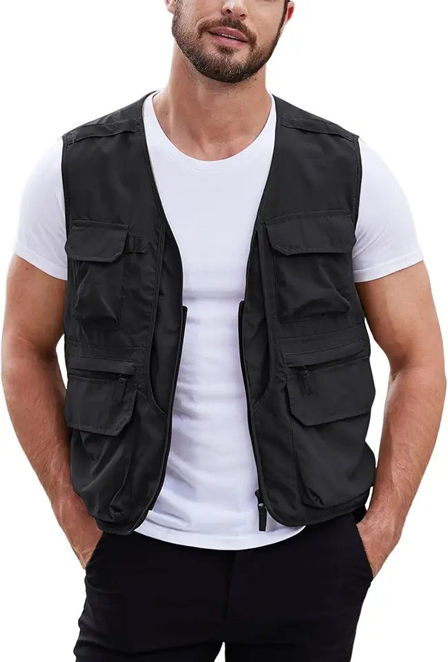 Global Recycled Standard Gihuo Mens Fishing vest for Safari Utility Cargo with Pockets