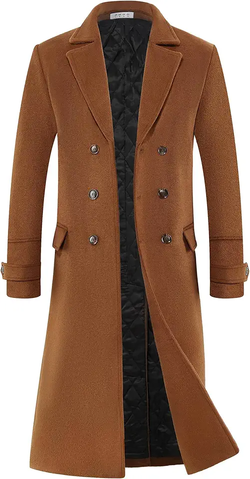 APTRO Men's Full Length Trench Coat Wool Overcoat Windbreaker