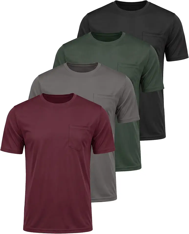 4 Pack Men's Dry Fit Short Sleeve Pocket T Shirts Workout Gym Athletic Tees