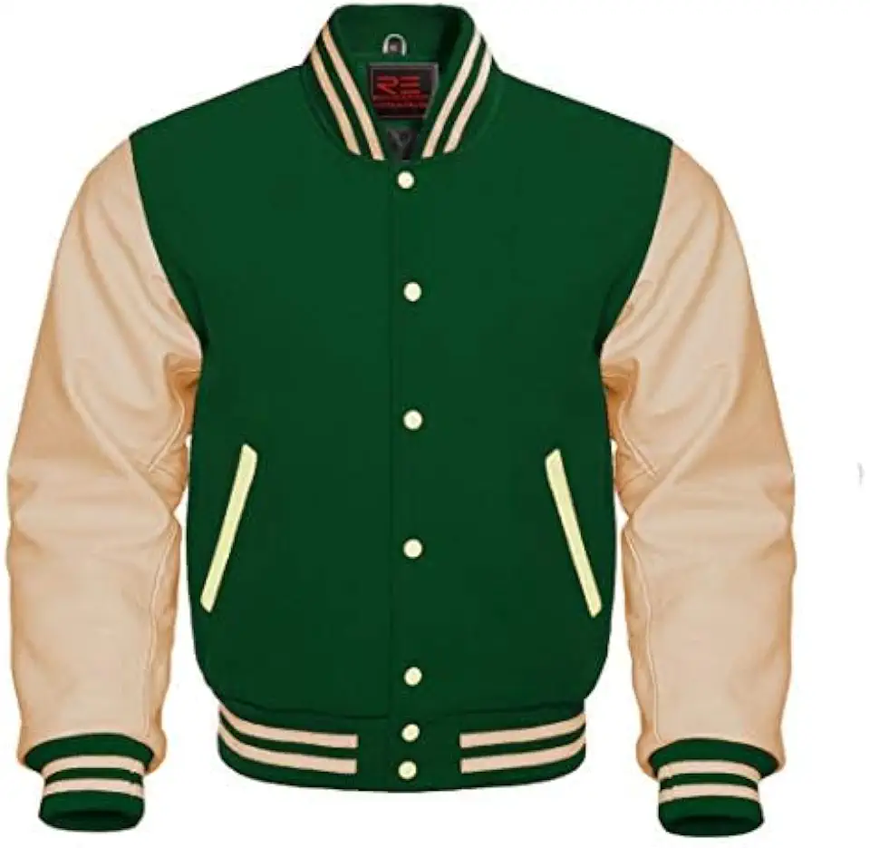 Varsity Letterman Baseball Bomber Retro Vintage Jacket Wool & Genuine Leather Sleeves