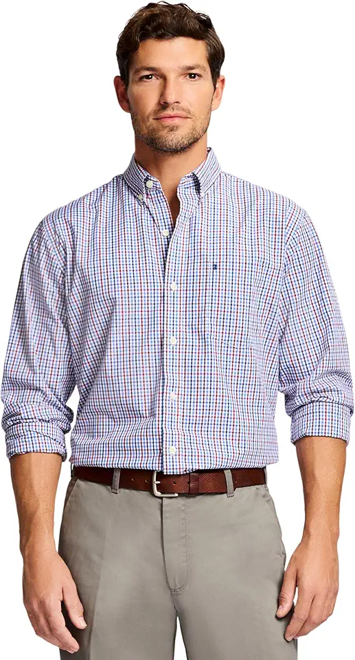 Izod Men's Performance Comfort Long Sleeve Plaid Button Down