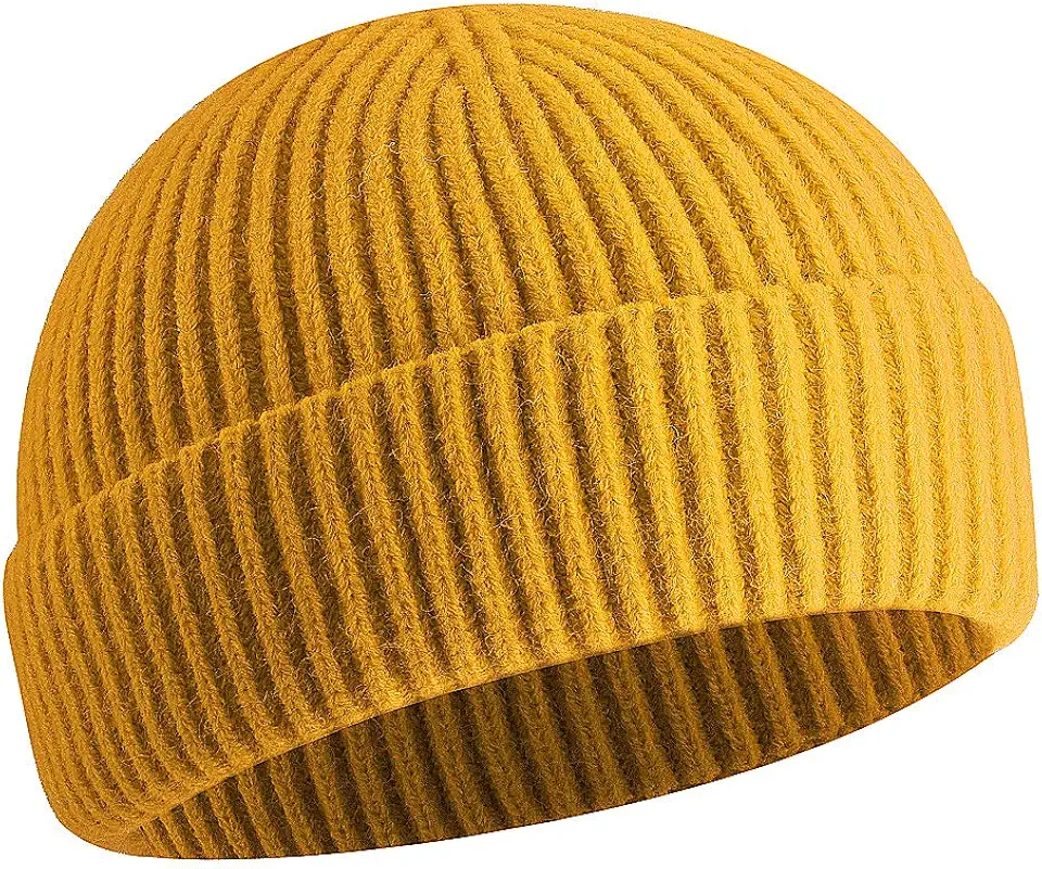 vidsel Wool Short Fisherman Beanie for Men Women, Knit Cuff Winter Warm Hat