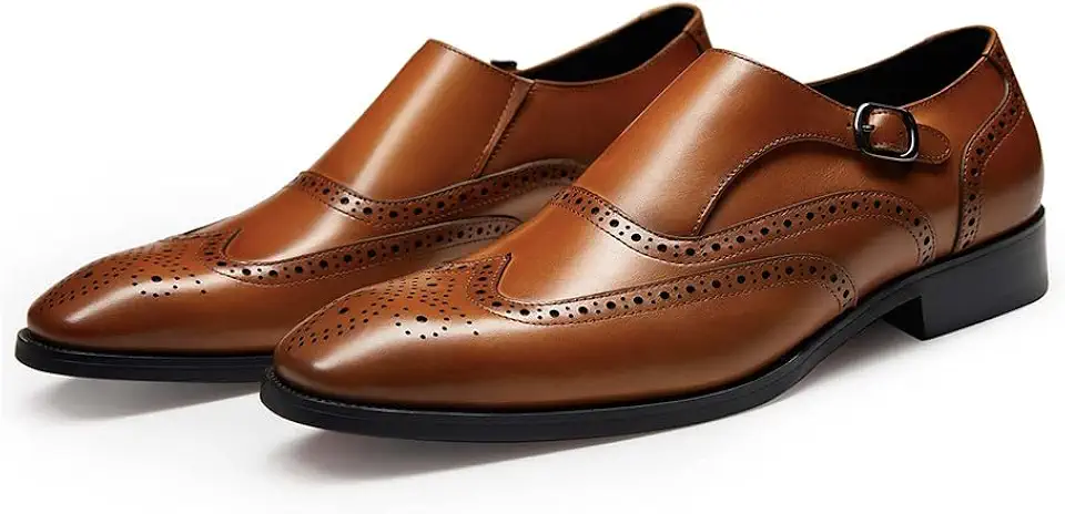 Men ’s Dress Shoes Genuine Leather Monk Strap Wingtip Formal Shoes Slip-On Loafer