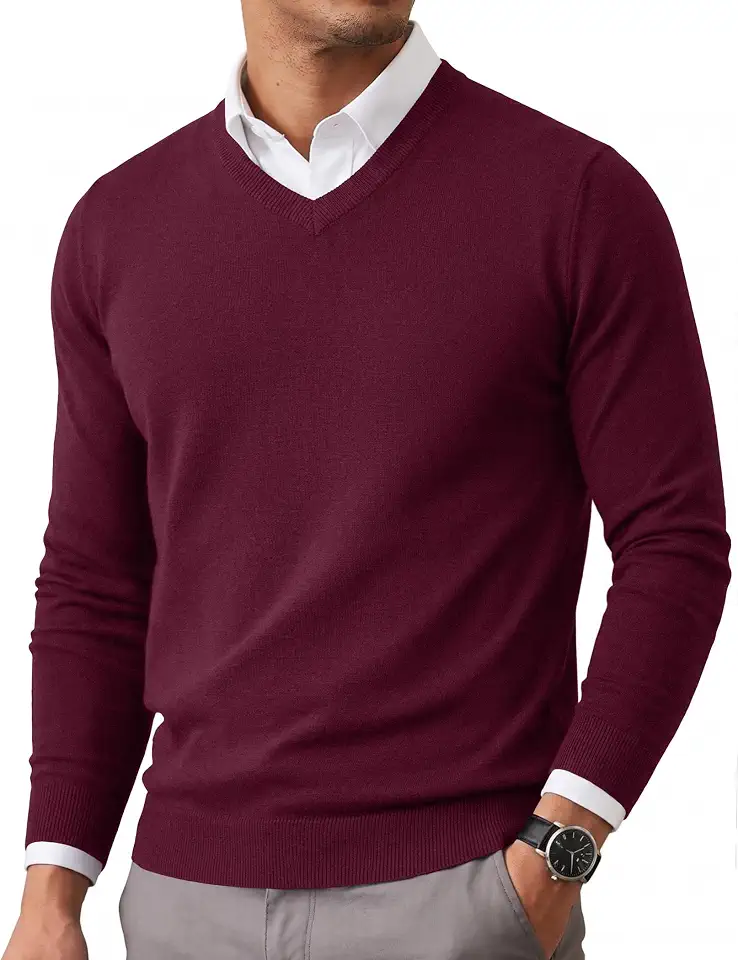 COOFANDY Mens Casual V Neck Sweater Knit Slim Fit Long Sleeve Pullover Top