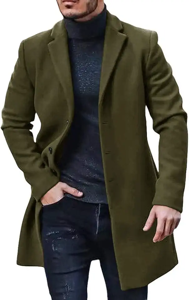 Men's Trench Coat Pea Coat Winter Business Long Jacket Overcoat
