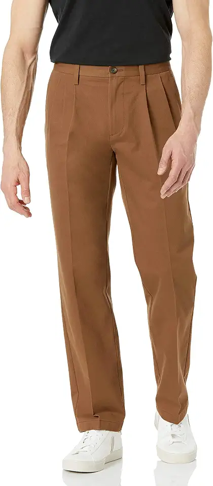 Men's Tan Pleated Cuffed Chino Pants