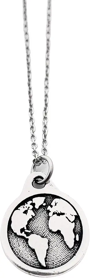 World Traveler Earth Necklace, Pewter, 18 inch