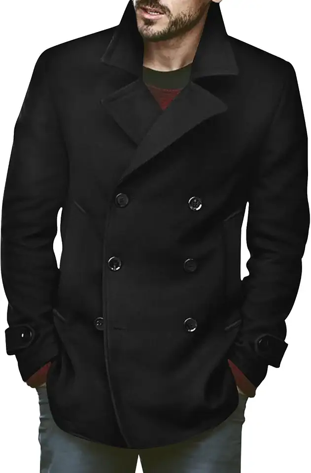 Men's Black Wool Double Breasted Peacoat