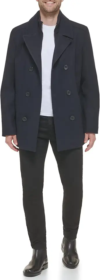Men's Charcoal Wool Double Breasted Peacoat