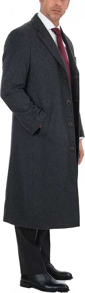 THE SUIT DEPOT Mens Single Breasted Wool Cashmere Full Length Overcoat