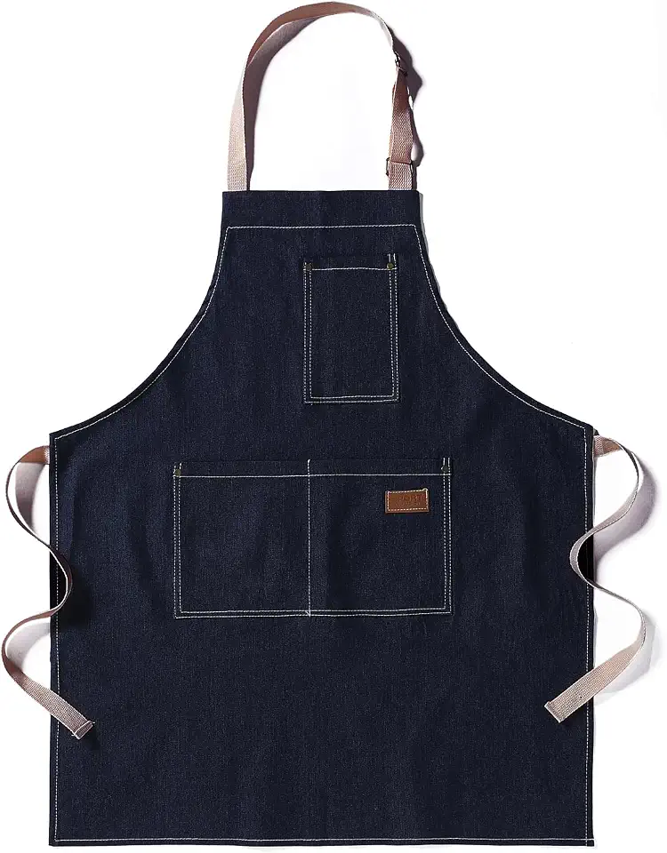 Men's Washed Blue Denim Utility Bib Apron