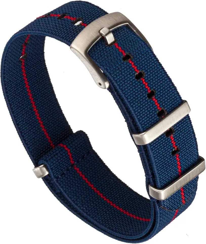 Benchmark Elastic Watch Band - Parachute Nylon One-Piece Military Style Watch Straps for Men & Women - Choice of Color & Width - 20mm or 22mm