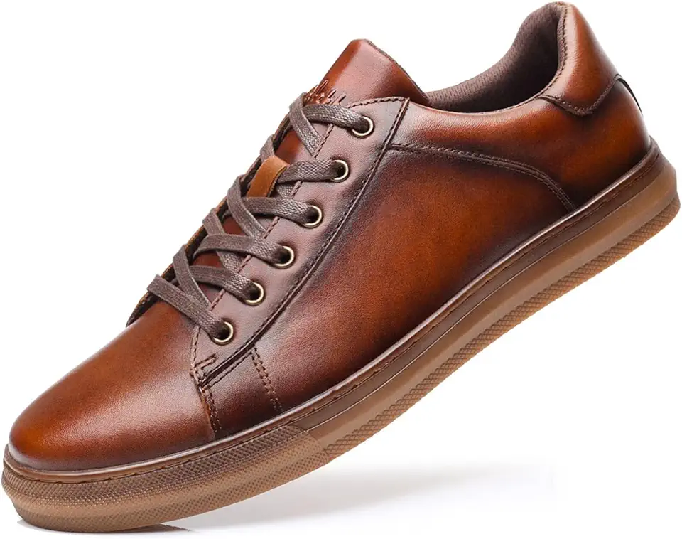Arkbird Casual Sneakers, Breathable Lace-Up Leather Walking Shoes Comfortable Fashion Sneakers for Men Daily Work