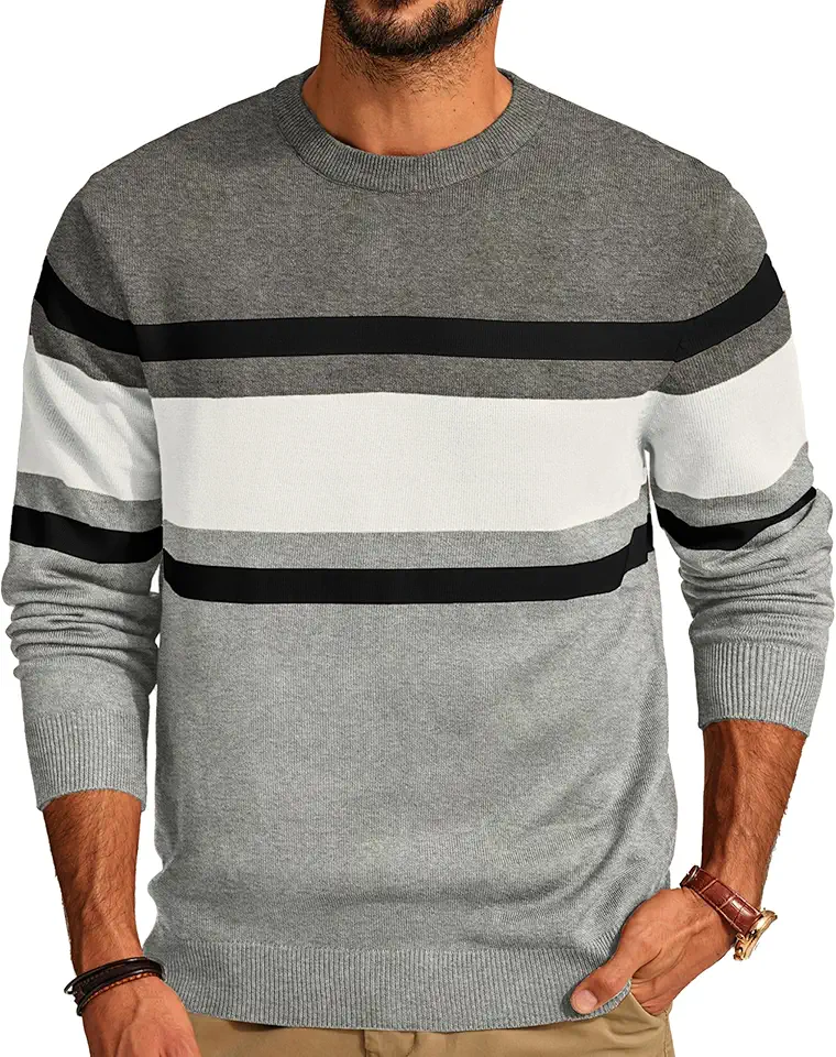 PJ PAUL JONES Mens Pullover Sweaters Striped Crewneck Sweater