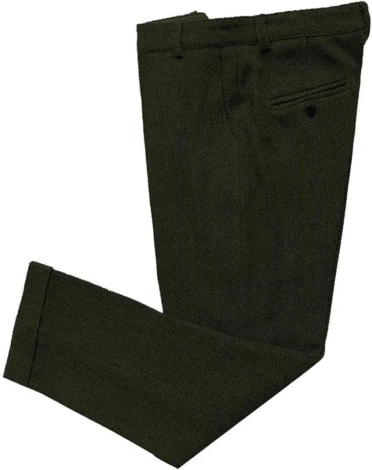 Men's Slim Fit Green Wool Trousers