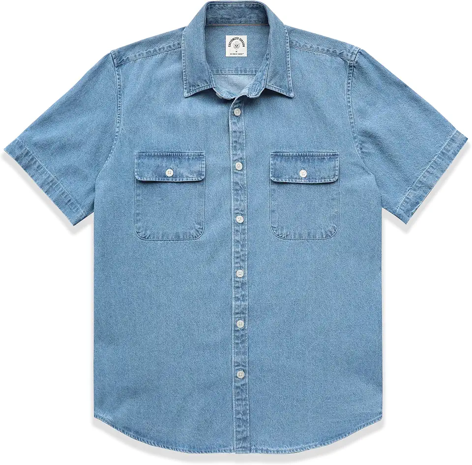 Dubinik® Denim Shirt Men Short Sleeve Button Down Mens Shirts 2 Pocket Western Soft Work Casual Cowboy with Comfortable
