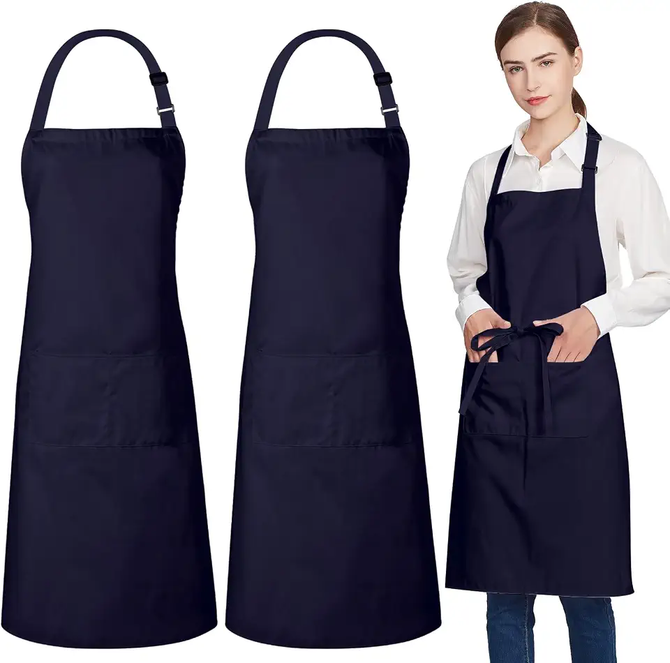 Men's Navy Blue Linen Chef Bib Apron