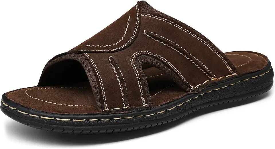 Jousen Men's Leather Sandals Outdoor Slides | Open Toe,Slip On,Arch Support,Fisherman,Walking,Beach,Summer,Retro