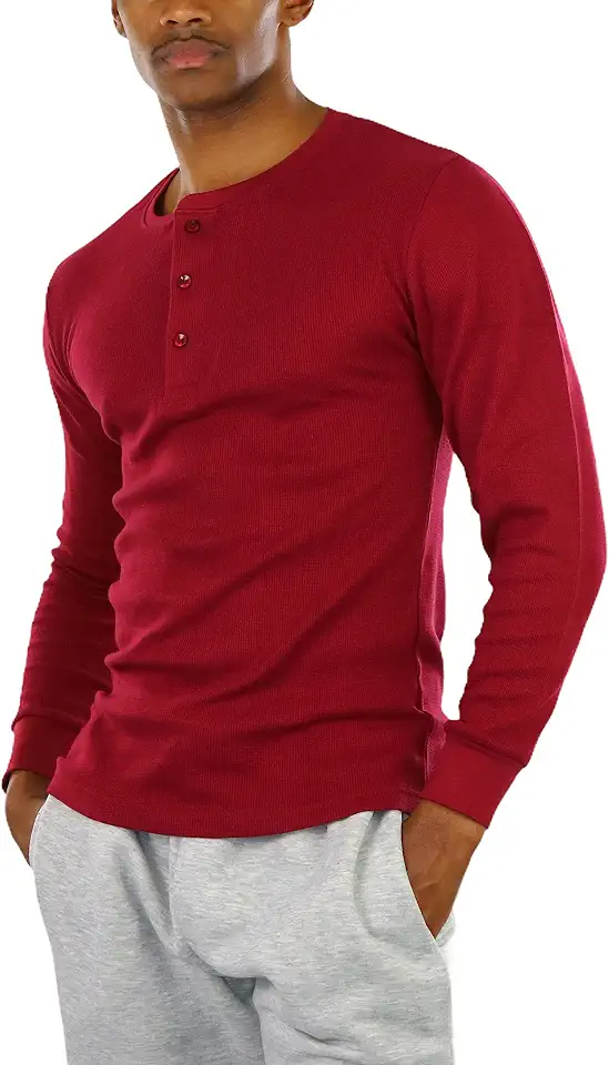 ToBeInStyle Men's Heavy or Medium Weight Premium Waffle Thermal Long Sleeve Crewneck Shirt