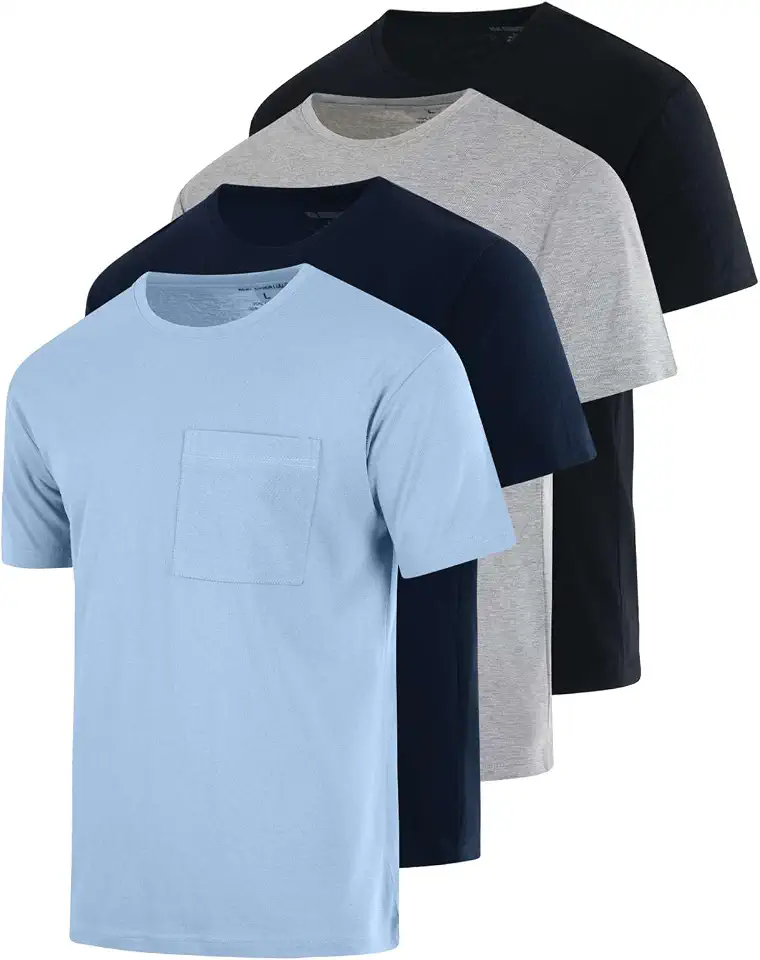 4 Pack Men's Cotton Pocket T Shirts Crew Neck Short Sleeve Athletic Gym