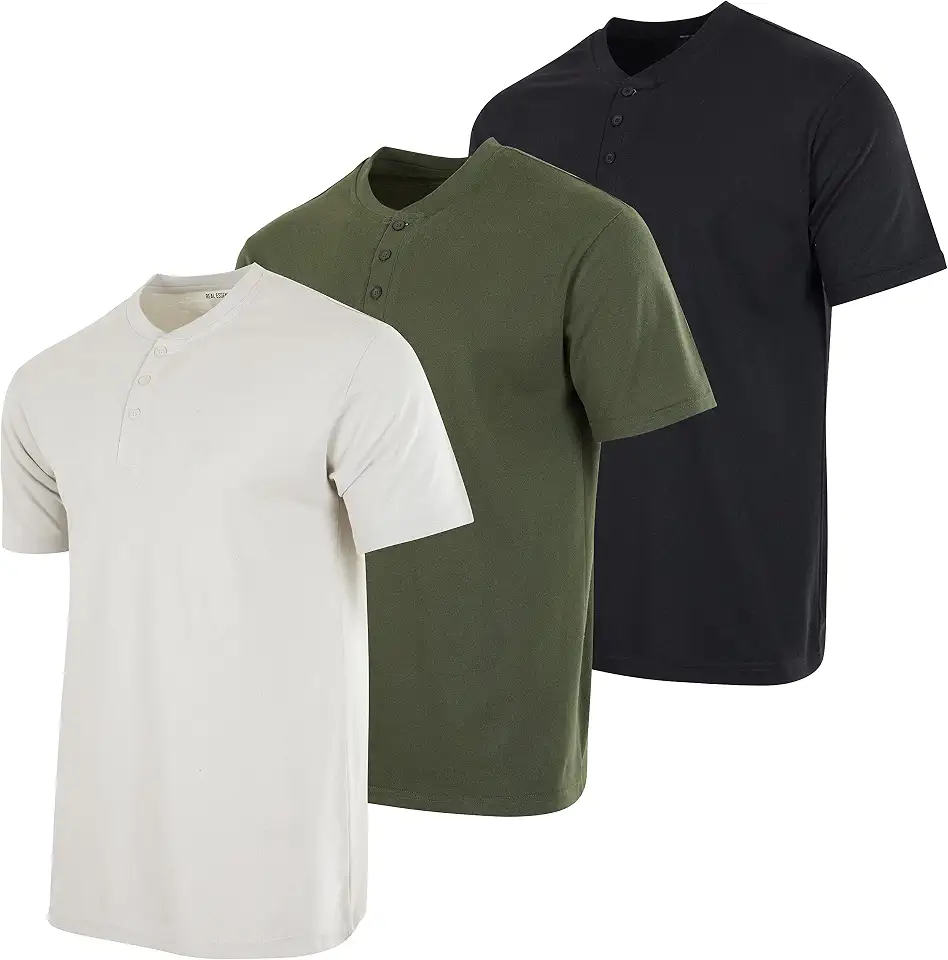 3 Pack Men's Cotton Henley Shirt Short Sleeve Button Up Casual Work Tee | Available in Big & Tall, Work, Lounge, Casual, Button Placket, Tagless, Pockets, Xxxl, Pajama, Free; Soft, Light & Breathable