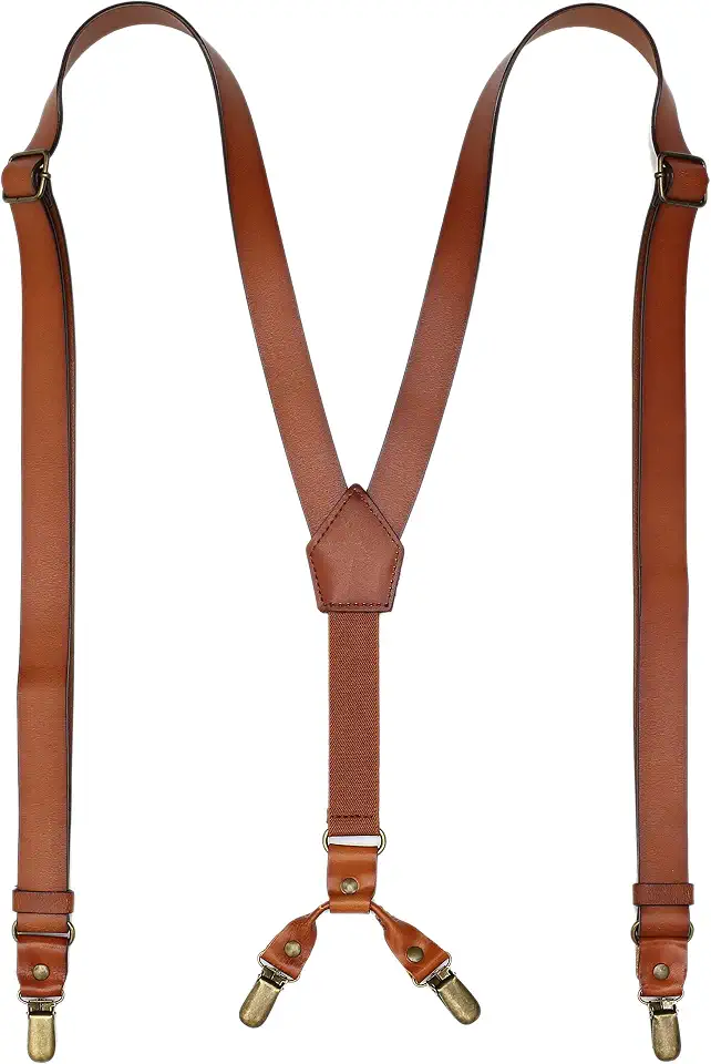 Genuine Leather Suspenders for Men Y Back Metal Clips Wedding Gift