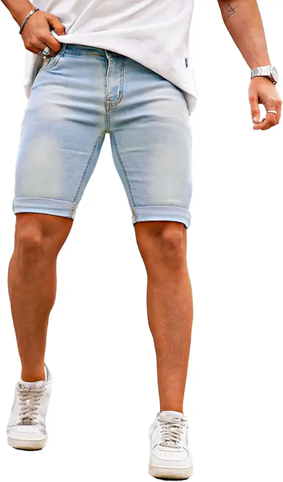 Men's Slim Fit Light Wash Denim Distressed Shorts