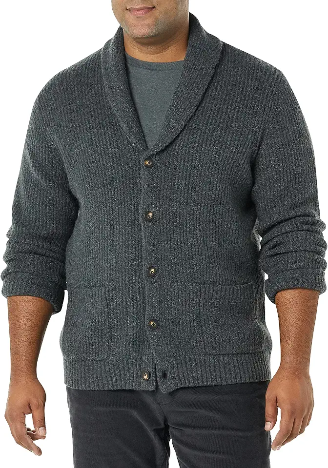 OEKO-TEX STANDARD 100 Amazon Essentials Men's Long-Sleeve Soft Touch Shawl Collar Textured Ribbed Cardigan