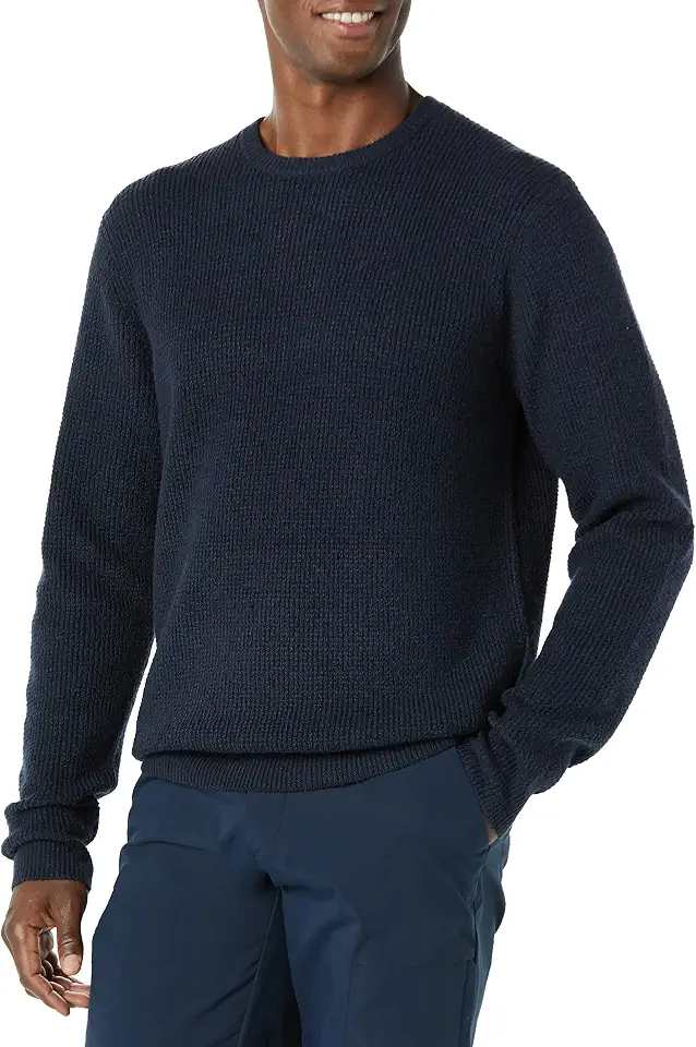 OEKO-TEX STANDARD 100 Amazon Essentials 男款長袖柔軟觸感華夫格拼接圓領毛衣