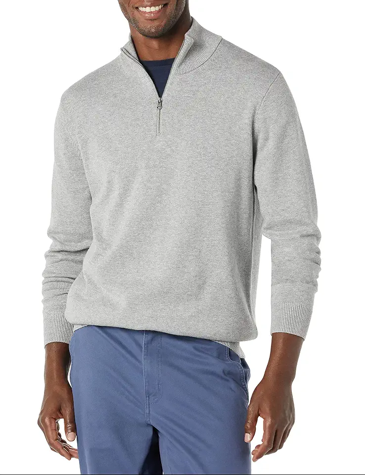 Men's Heather Grey Cashmere Quarter Zip Sweater